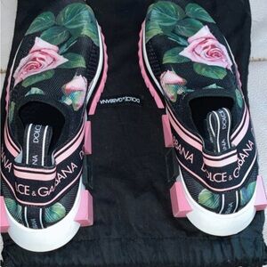 Dolce & Gabbana Women's Black and Pink Floral Sneakers